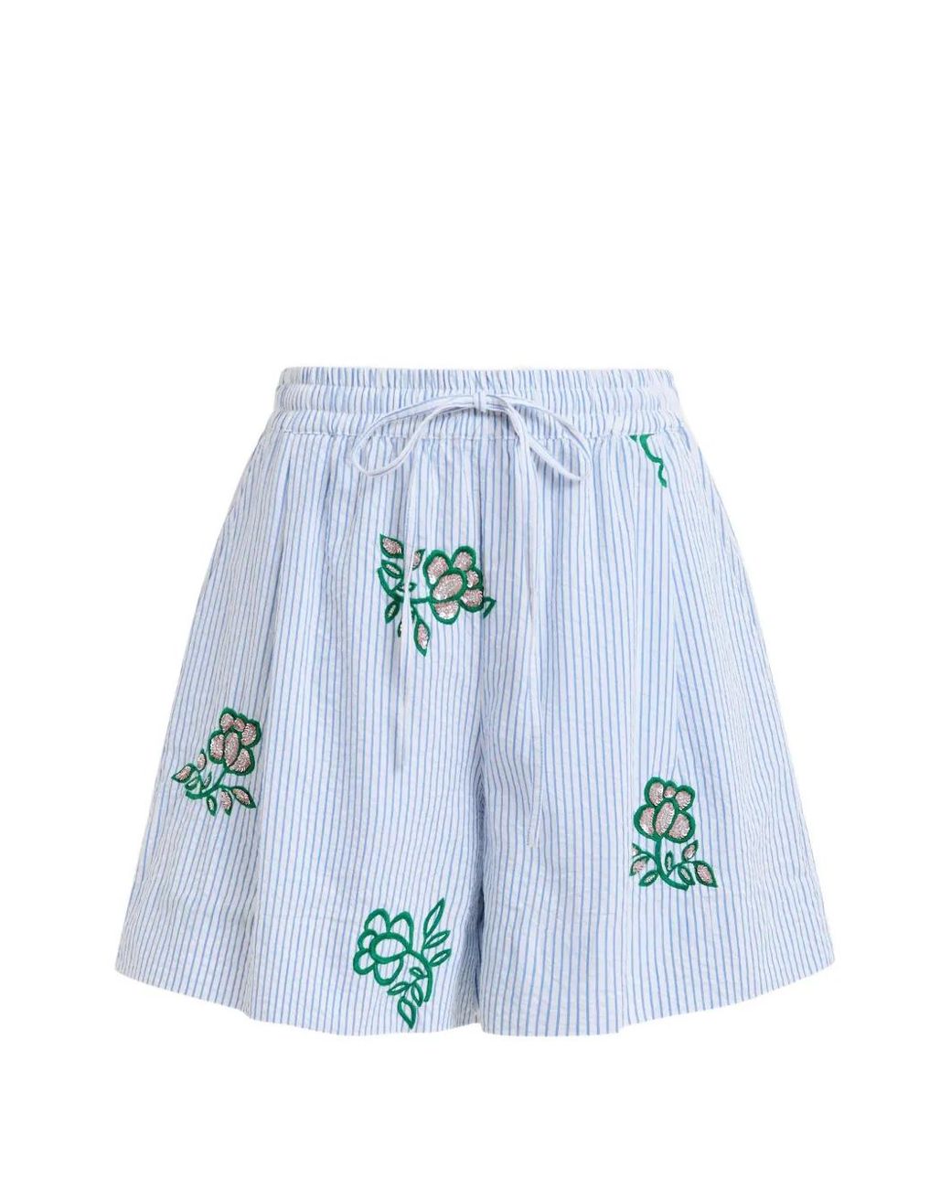 Essentiel Antwerp Blue Embroidered Striped Shorts