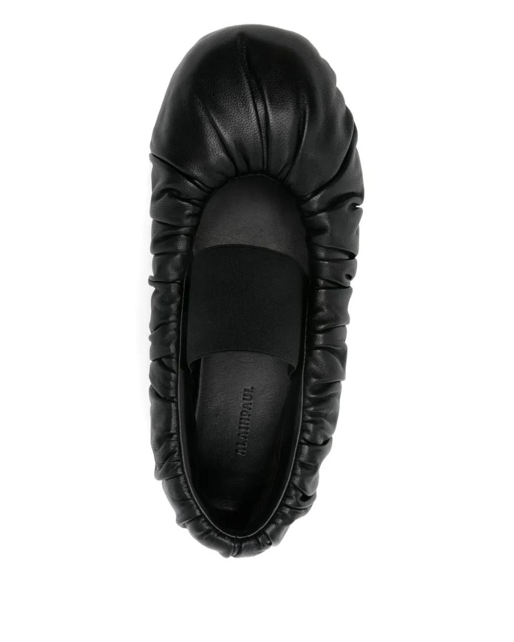 ALAINPAUL Black Elasticated-Band Gathered Leather Ballet Flats