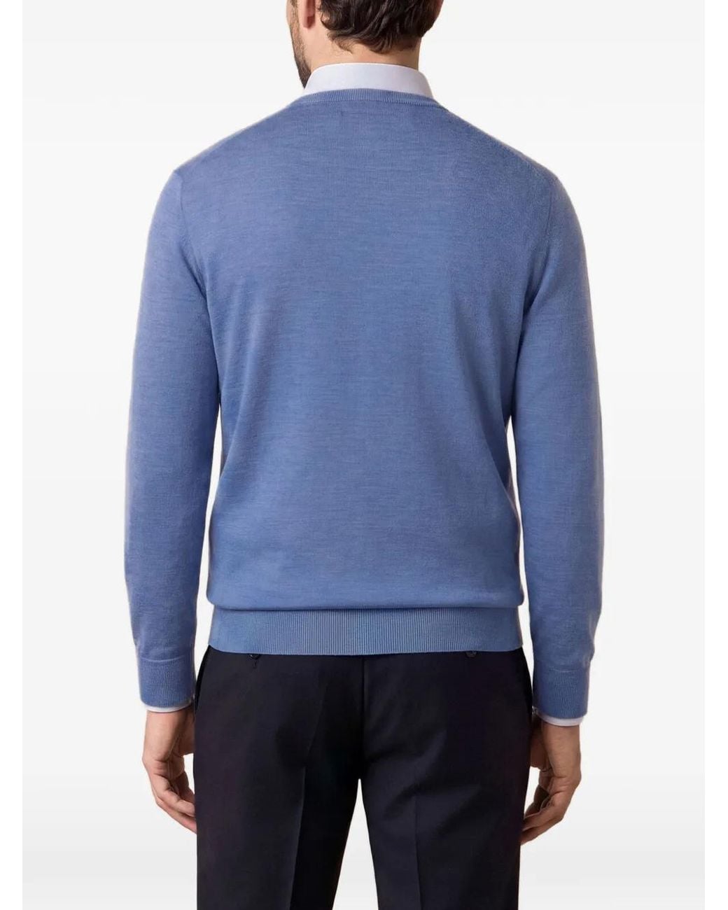 Brooks Brothers Blue Ribbed-Trim Crew-Neck Sweater for men