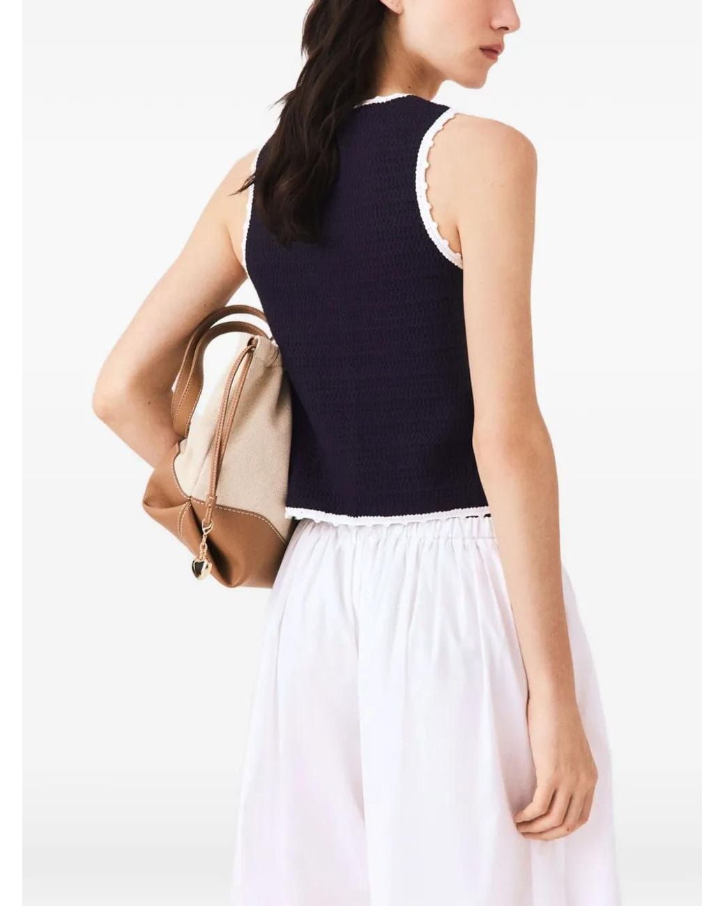 Maje Blue Knit Top With Crochet Trim