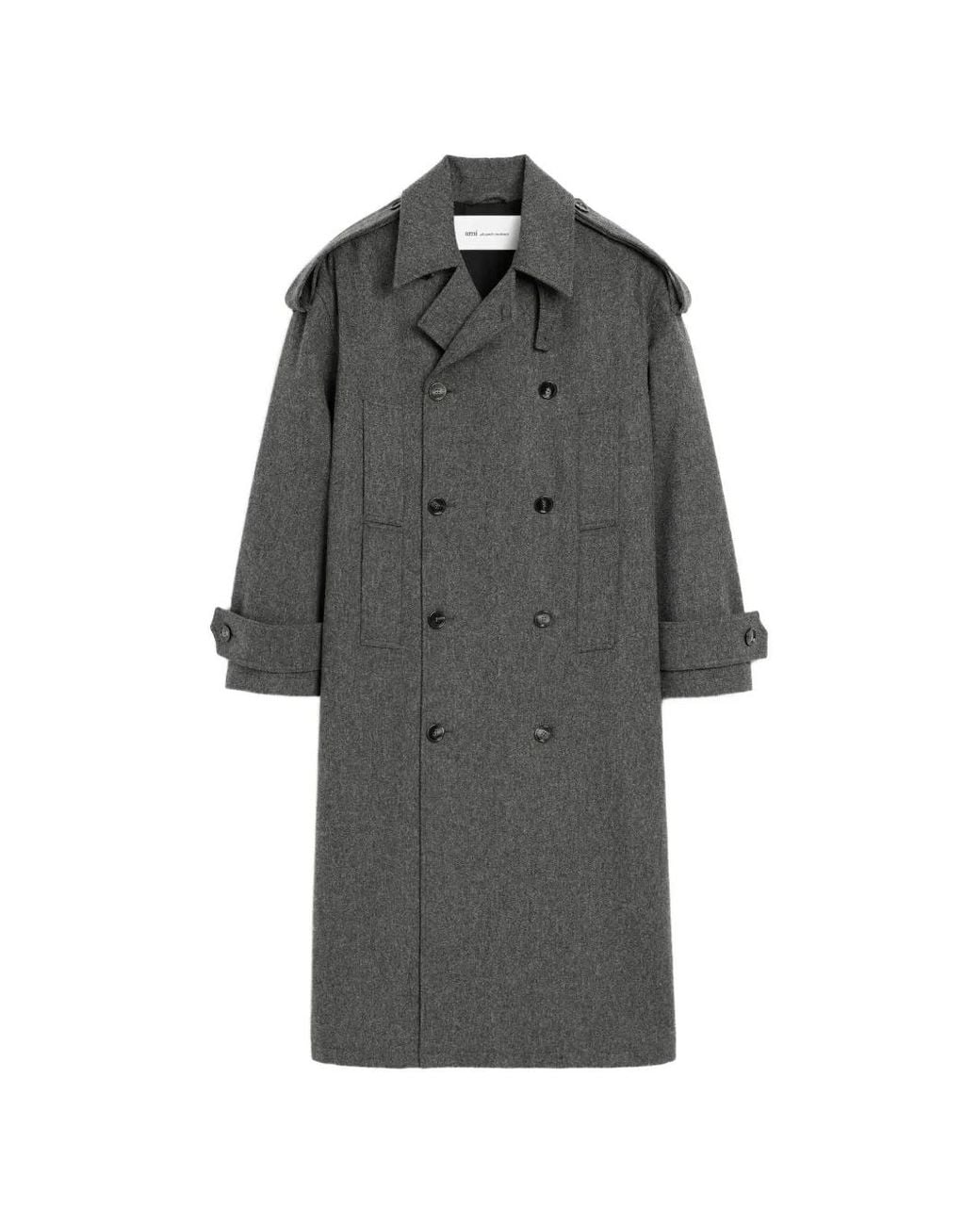 AMI Gray Wool Trench Coat