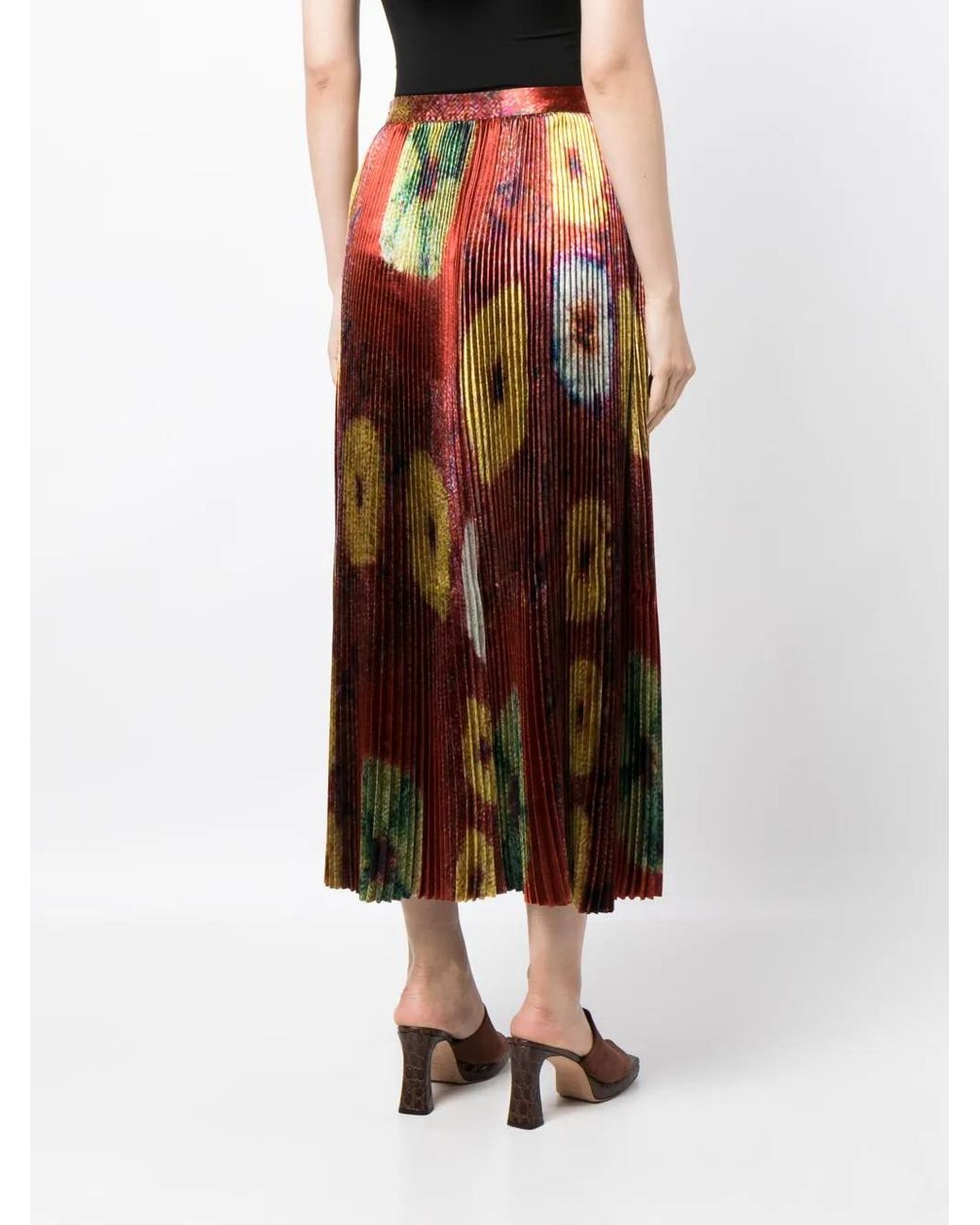 Ulla Johnson Red Rami High-Waisted Pleated Skirt