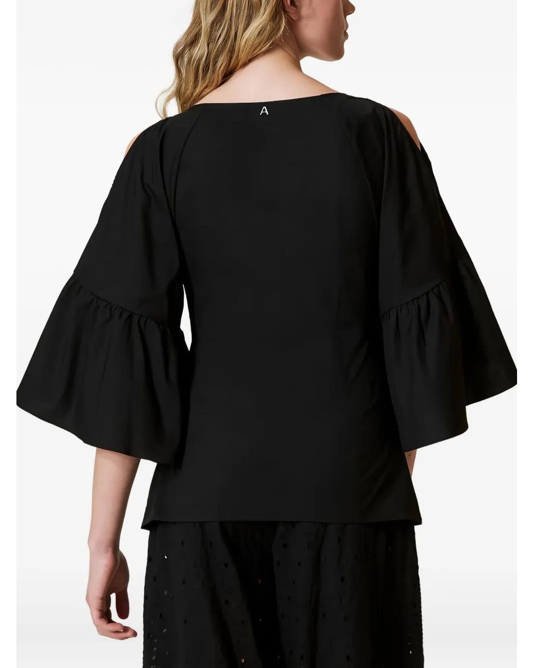 Twinset Black Flounce-Sleeve Poplin Shirt