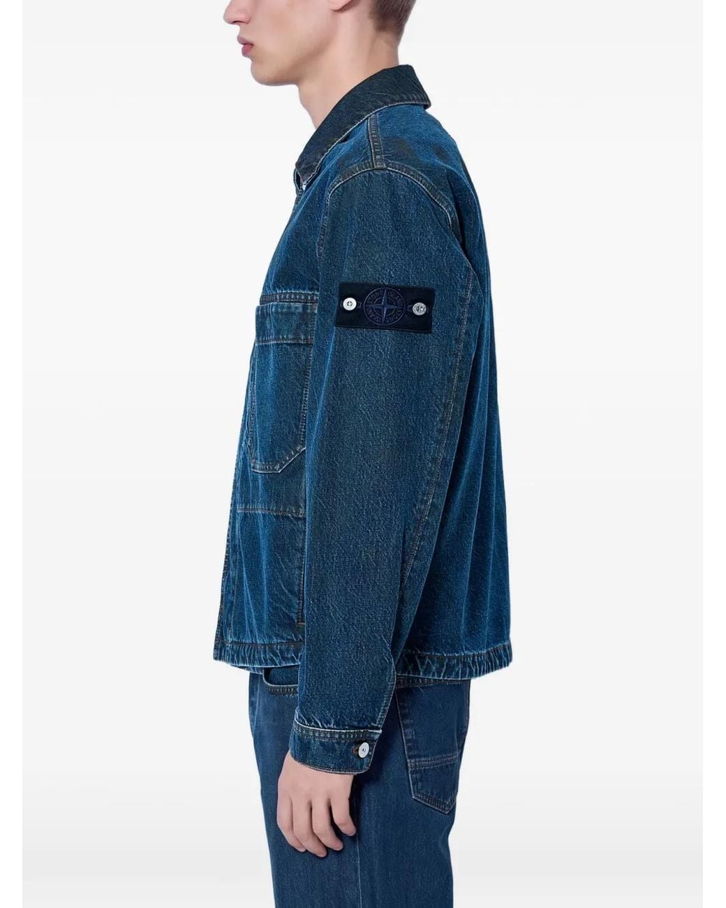 Stone Island Blue Button-Up Patch-Pocket Denim Jacket for men