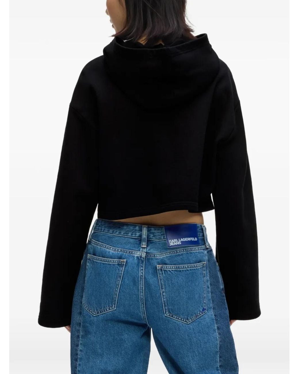 Karl Lagerfeld Black Cropped Flocked Floral Hoodie