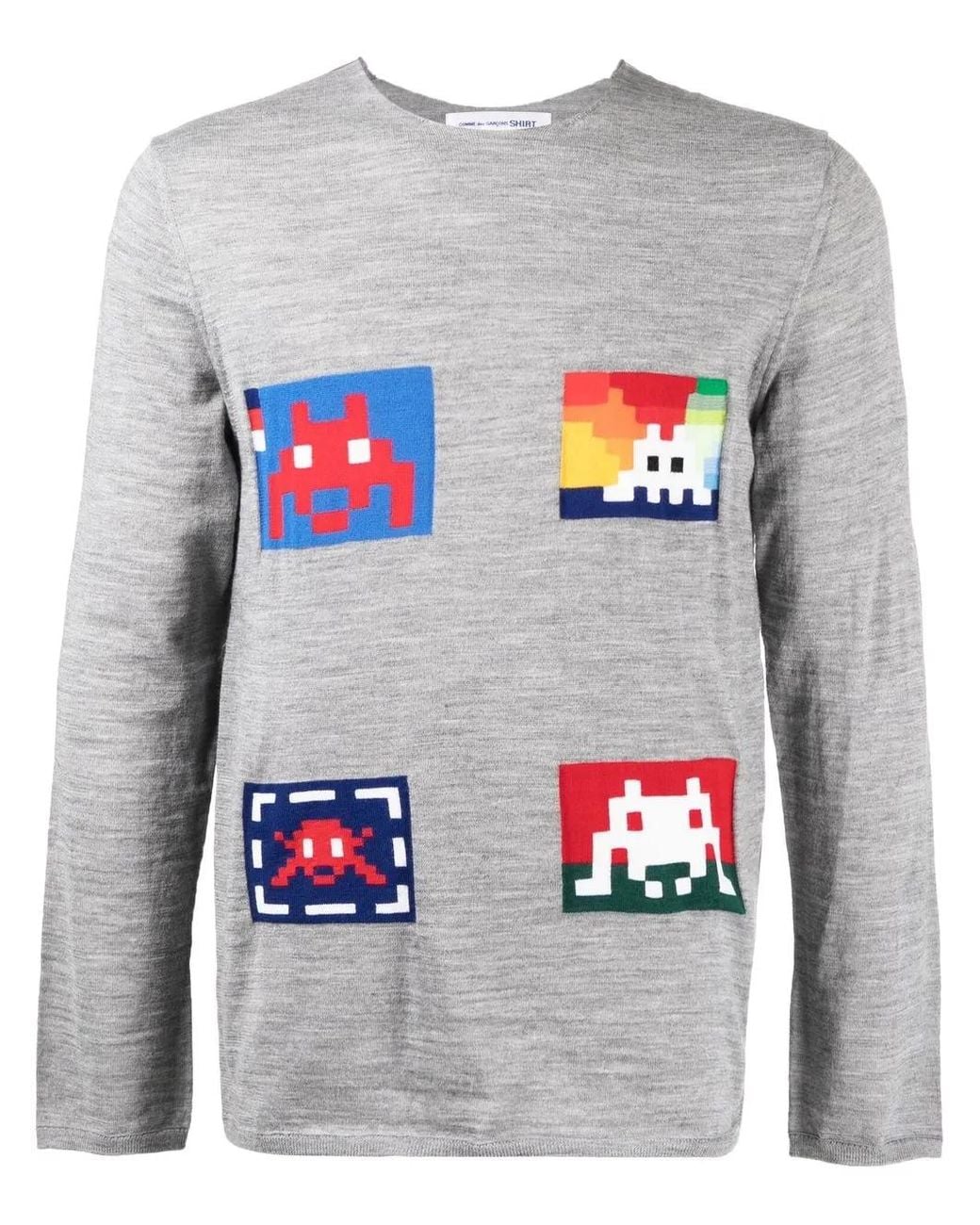 Comme des Garçons Gray Graphic-Print Fine-Knit Jumper for men