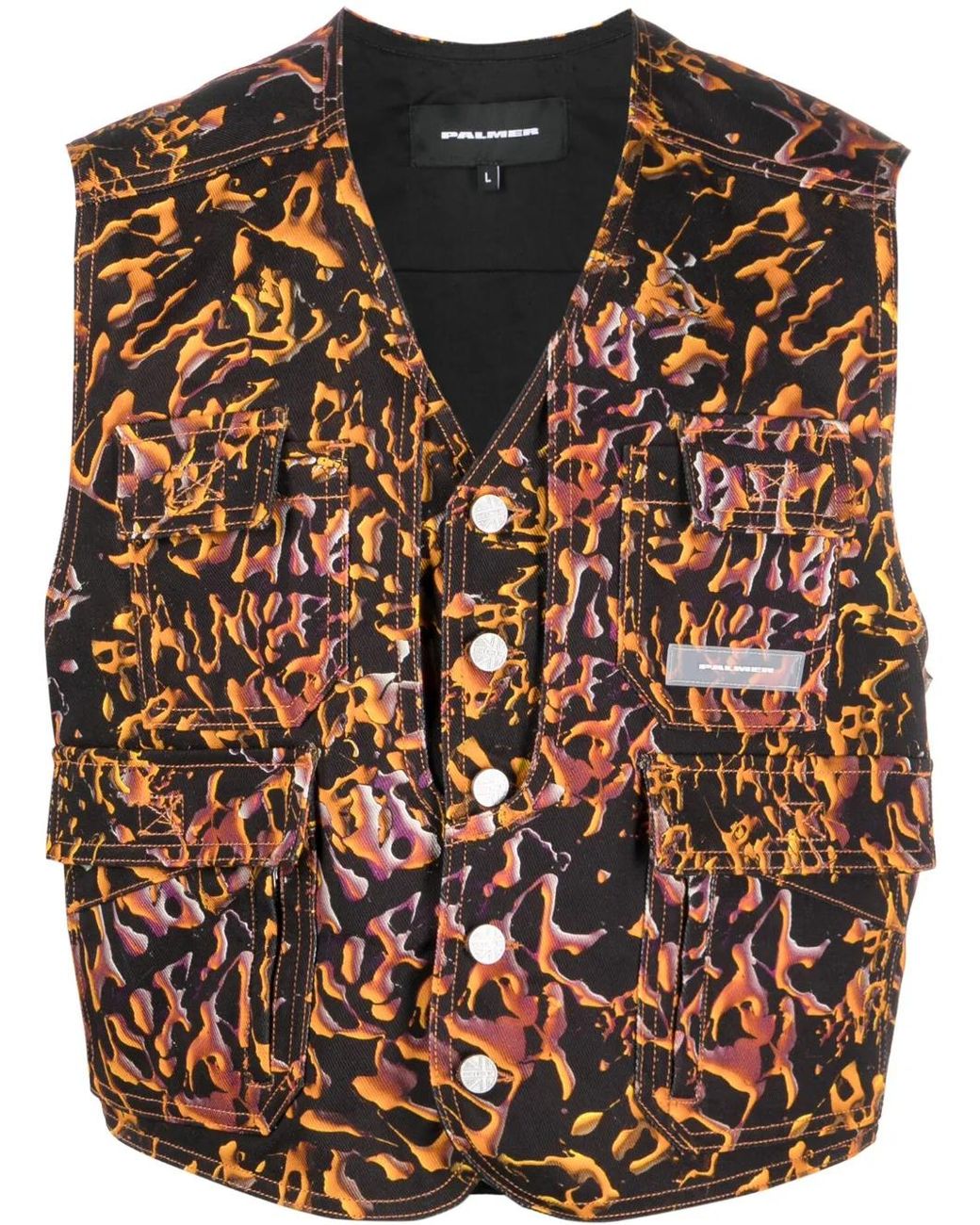 Palmier Black Abstract-Print Cotton Waistcoat for men