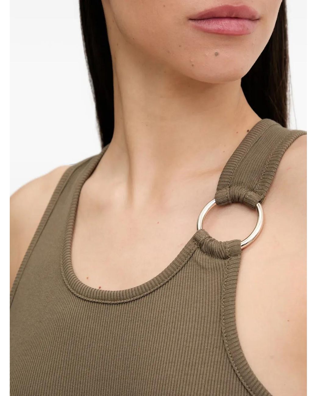 Liu Jo Green Ribbed Ring-Detail Top