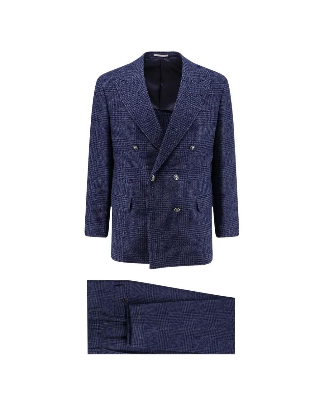 Brunello Cucinelli Blue Prince Of Wales Suit for men