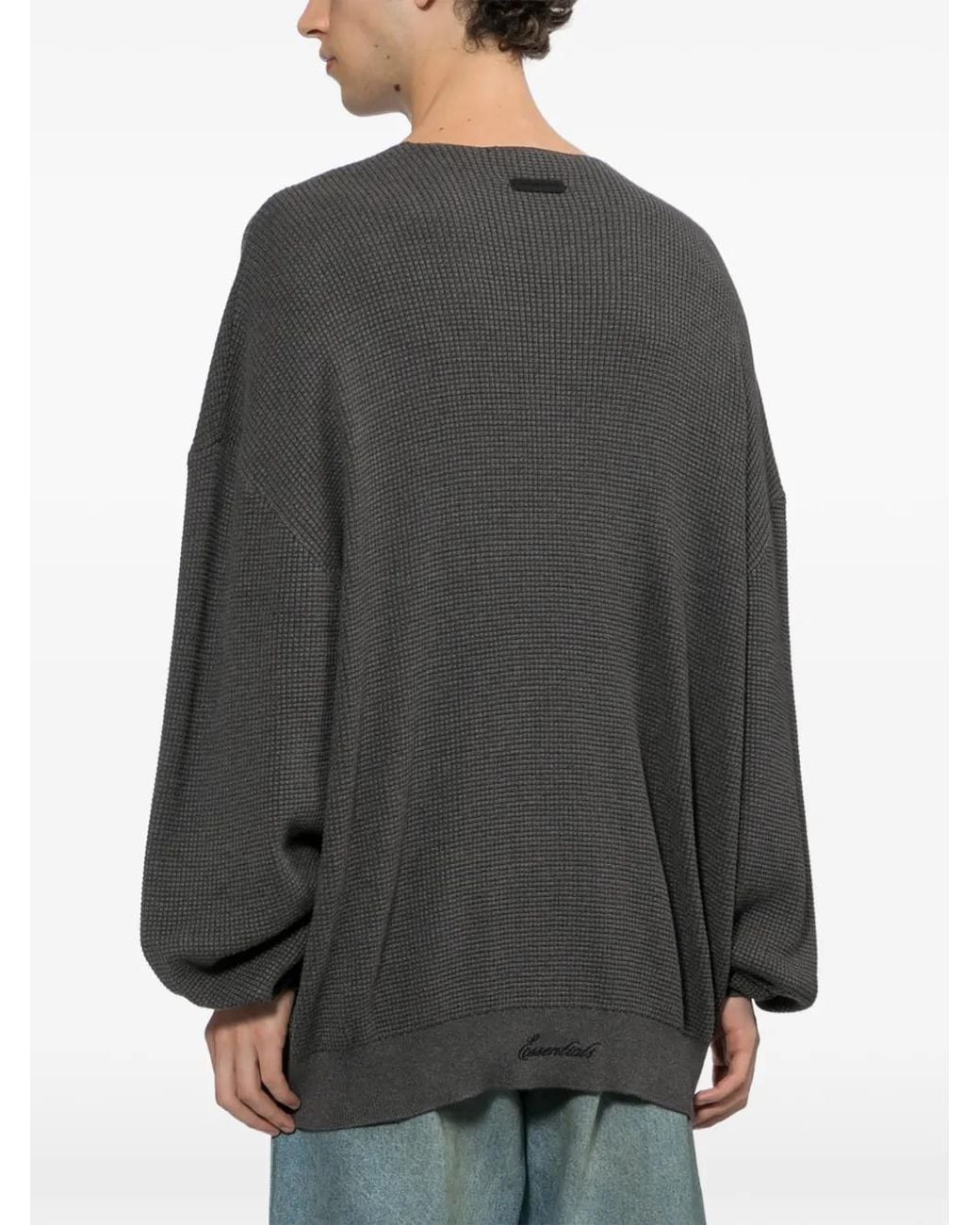 Fear Of God Gray Waffle-Knit Drop-Shoulder Sweater for men