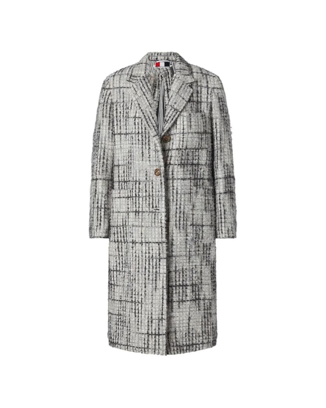 Thom Browne Gray Waffle-Tweed Overcoat