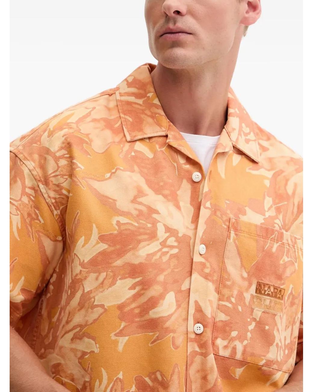 Napapijri Orange Printed Pocket Shirt for men