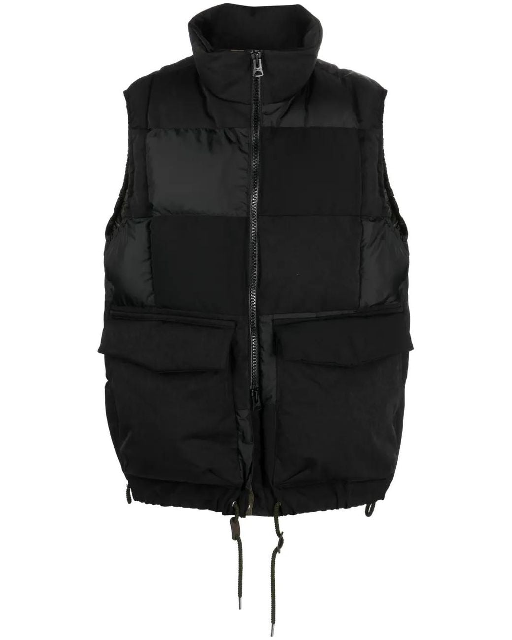 Sacai Black Suede-Panel Padded Gilet for men