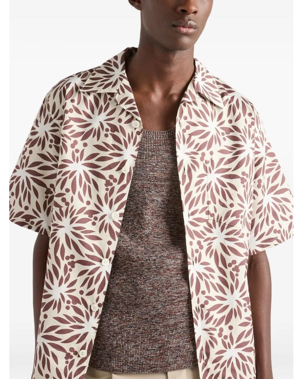 Prada Pink Printed Cotton Bowling Shirt for men