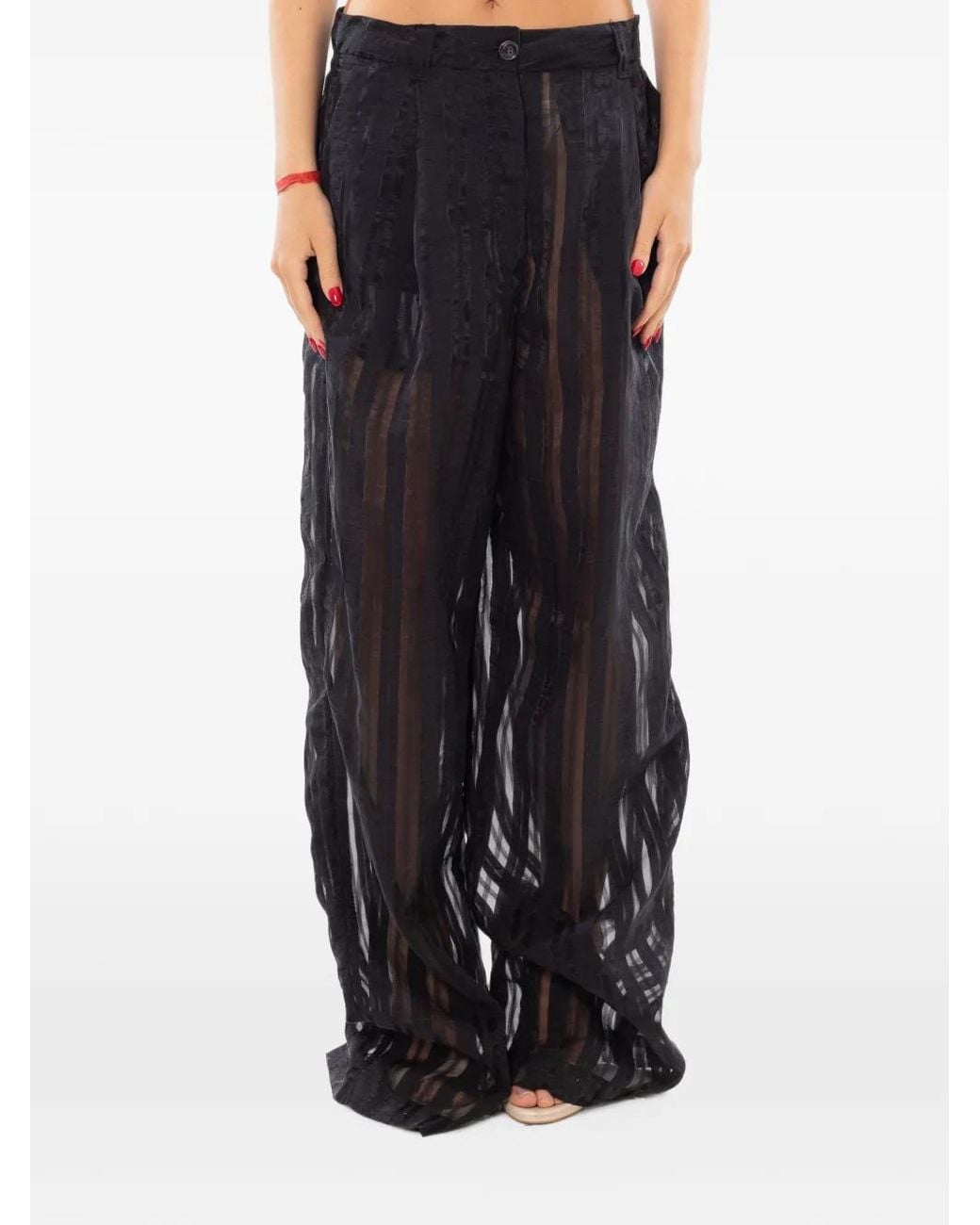 White Sand Black Pantalon Transparent À Rayures Craie