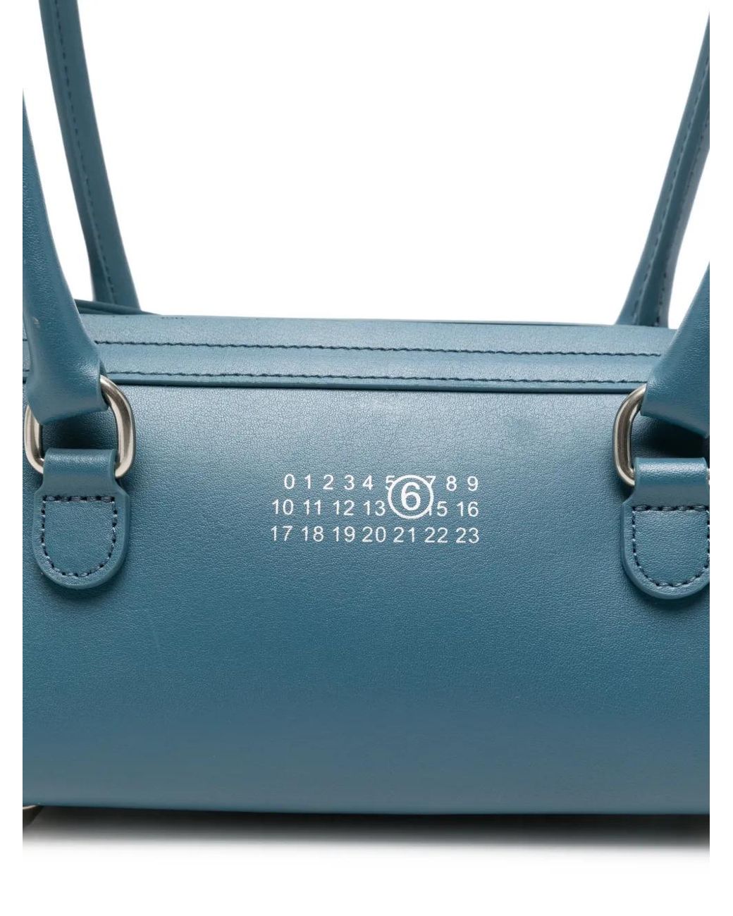 MM6 by Maison Margiela Blue Mini Bauletto Logo-Print Leather Shoulder Bag
