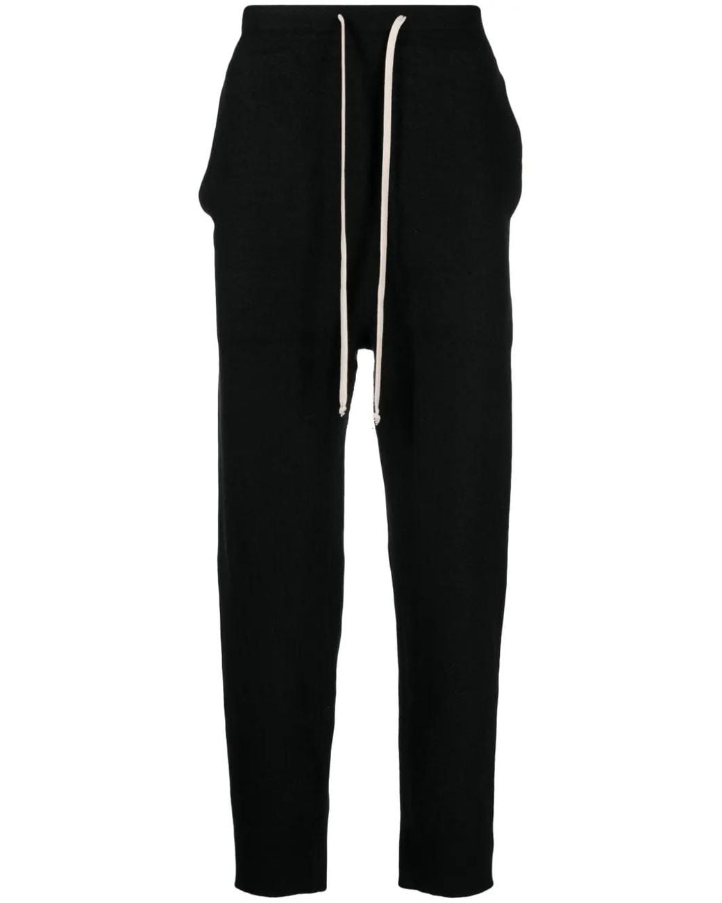 Rick Owens Black Drawstring-Waist Cashmere Trousers for men