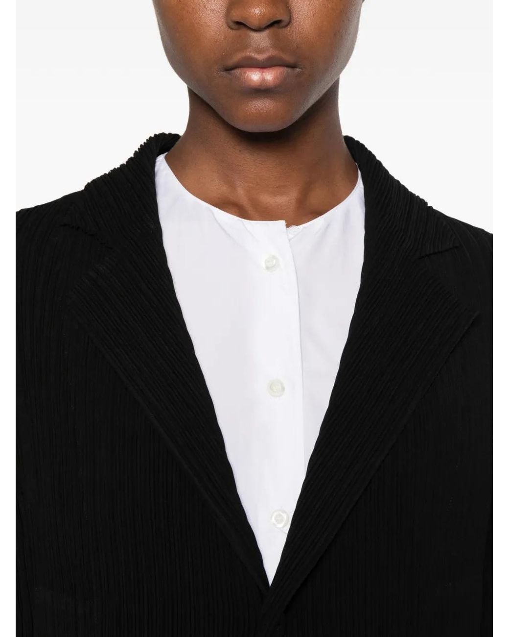 Issey Miyake Black Pleated Notch-Lapel Jacket
