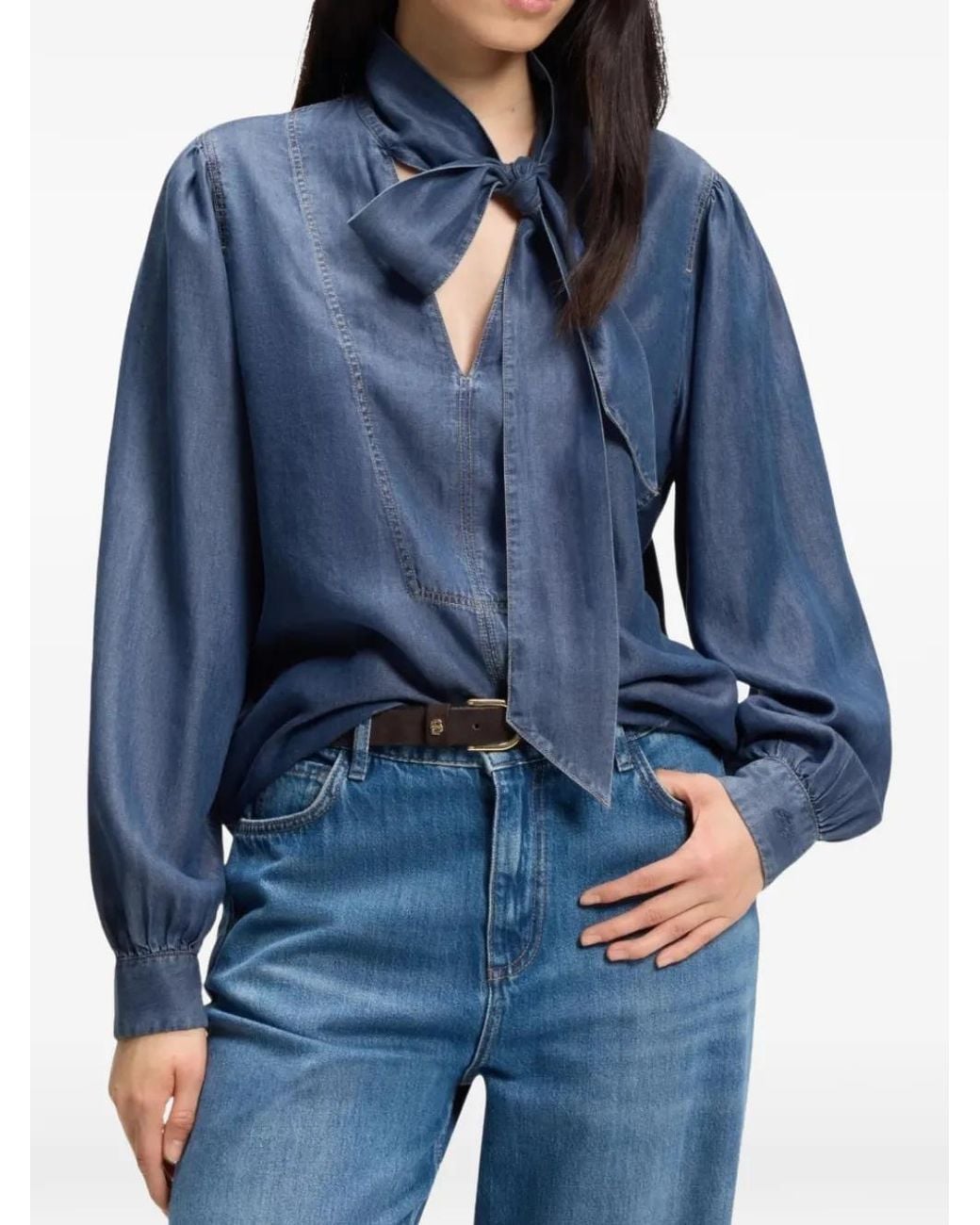 Boss Blue Blouse En Façon Jean À Détail De Foulard