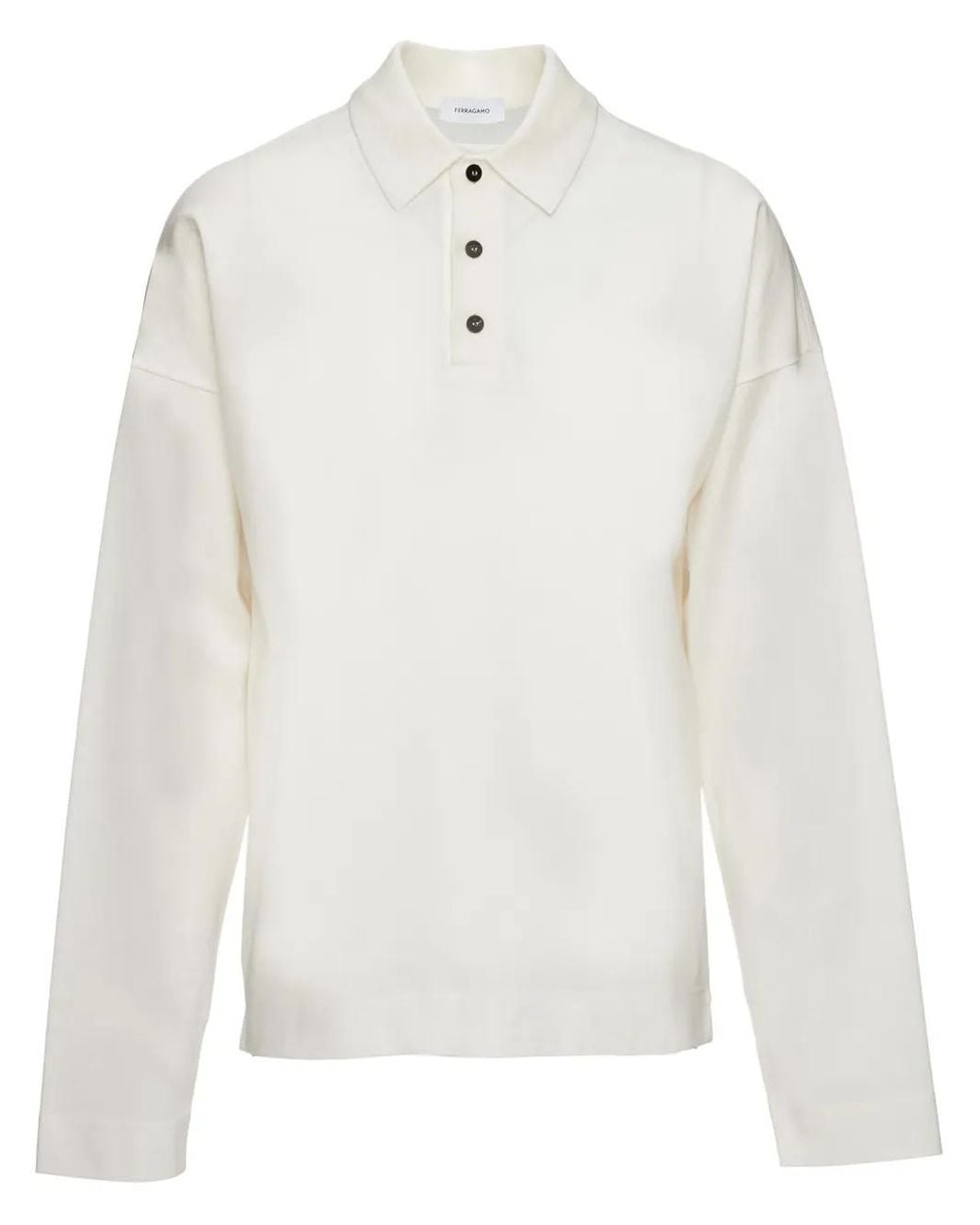 Ferragamo White Long-Sleeve Cotton Polo Shirt for men