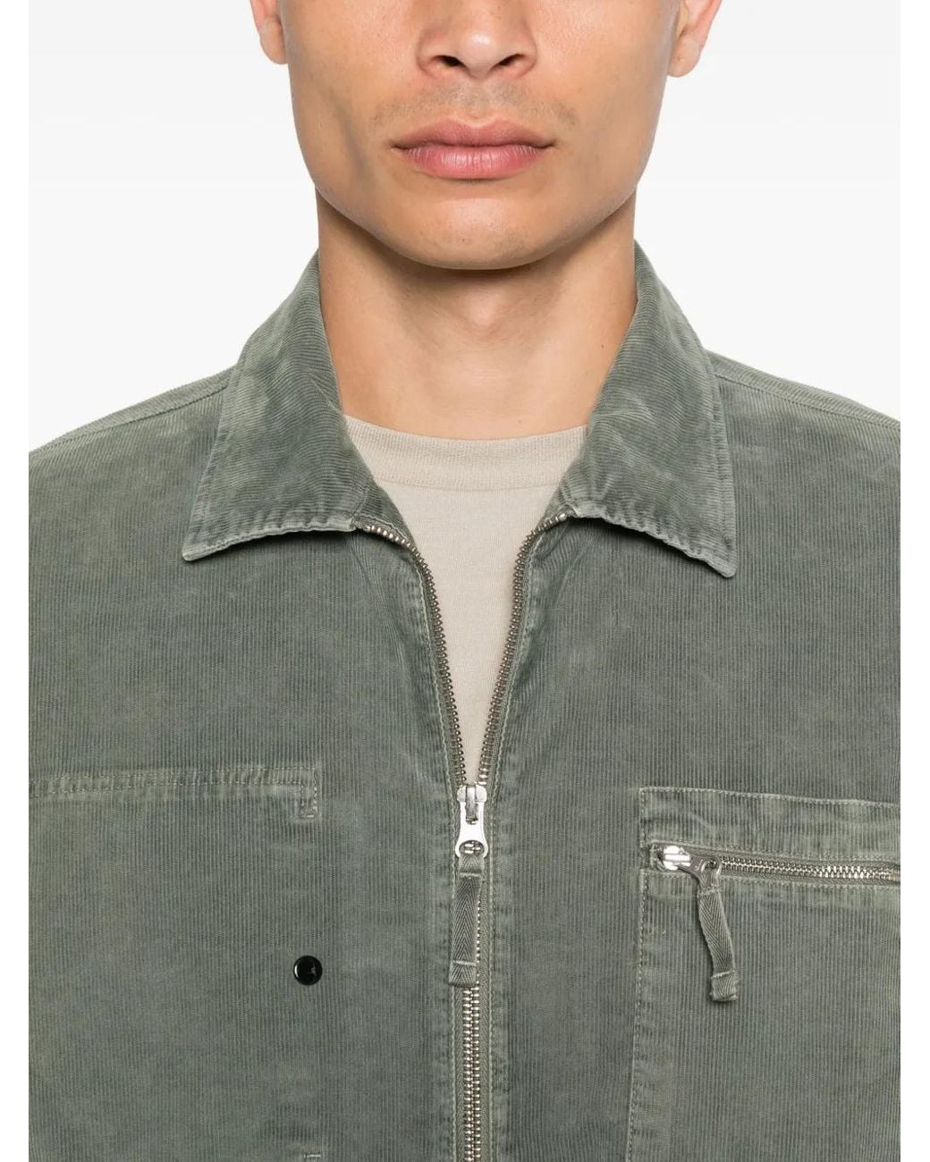 C P Company Green Relaxed Fit Corduroy Jacket With Classic Collar for men