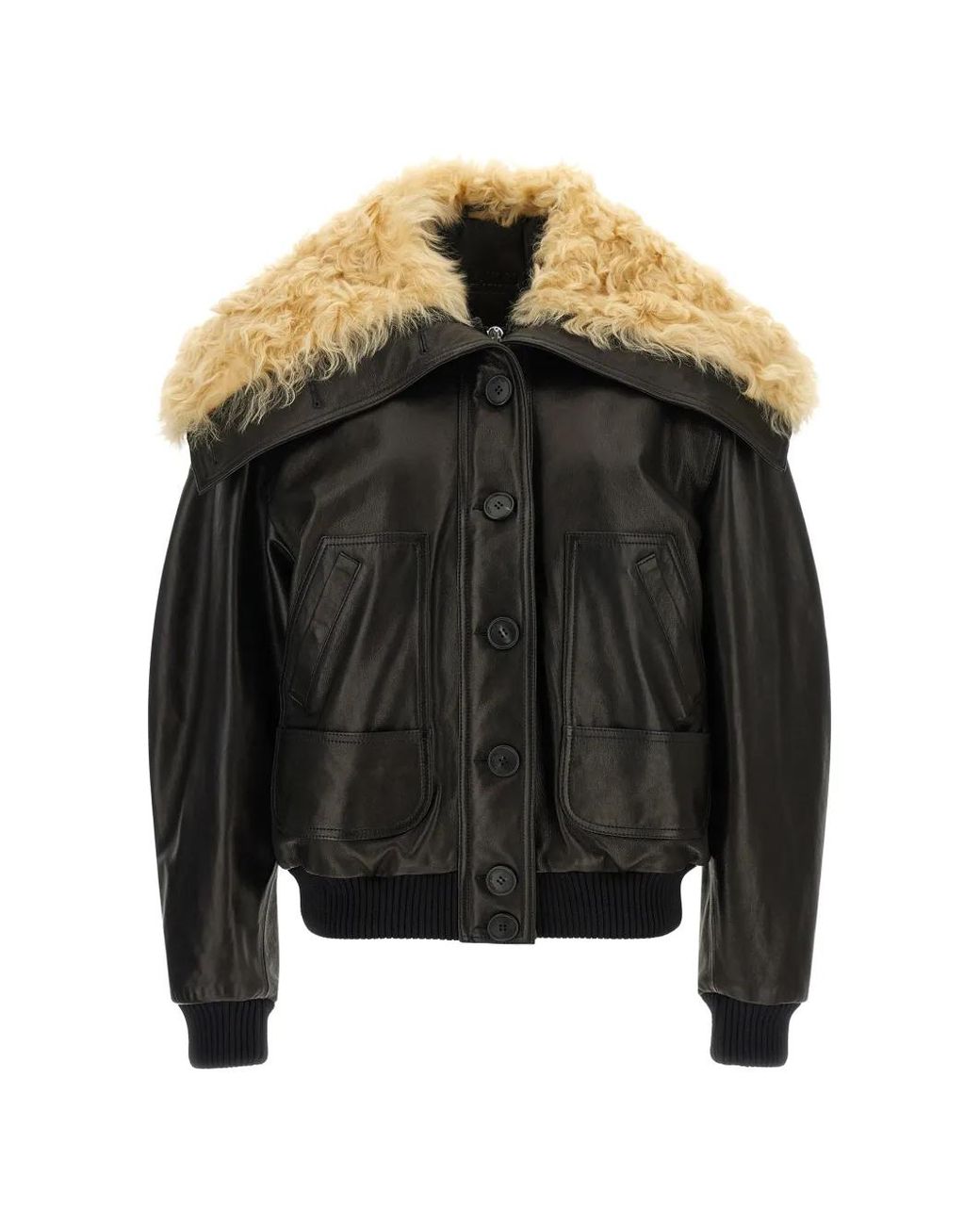 The Attico Black Contrast-Collar Leather Jacket