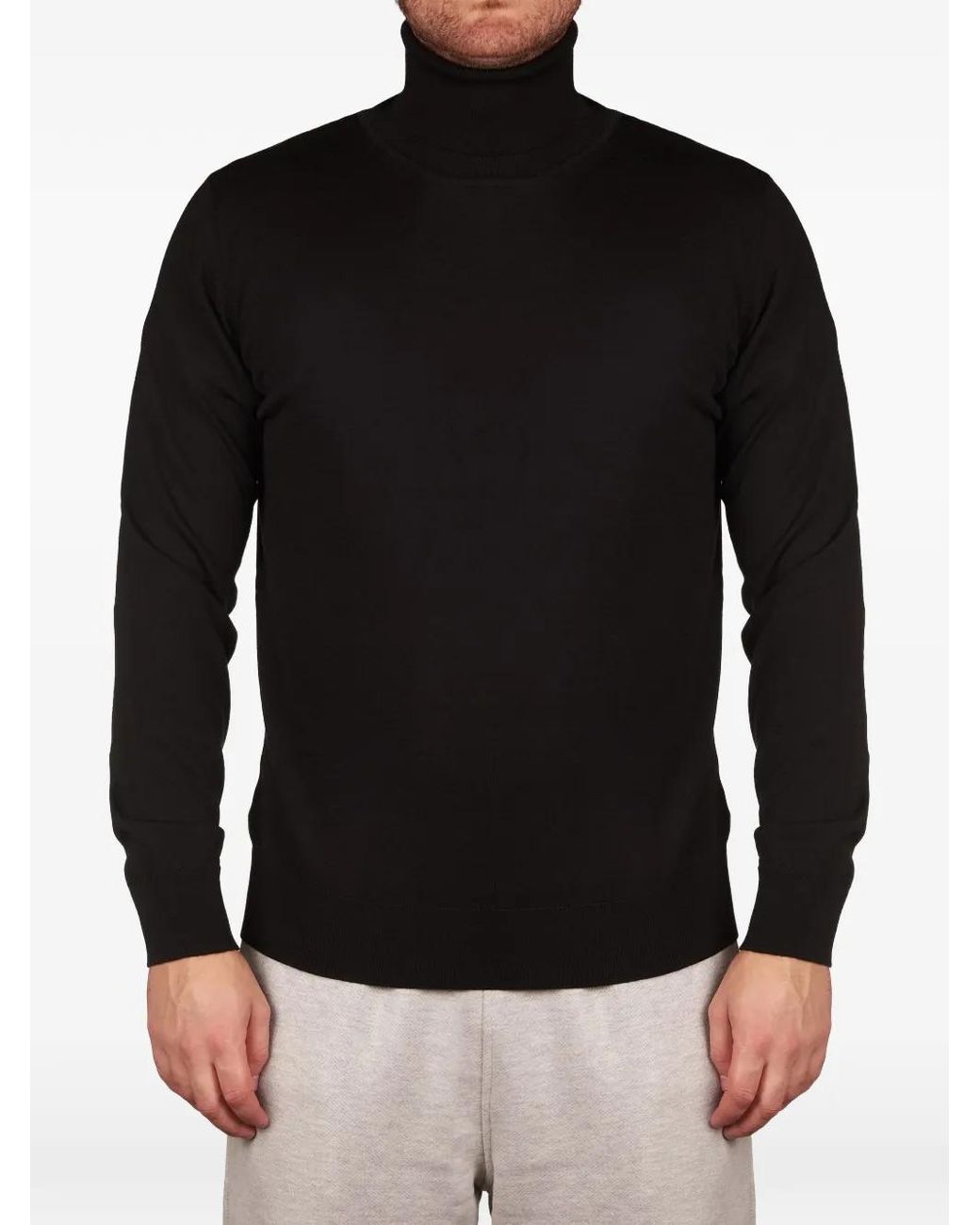 Alpha Studio Black Roll-Neck Knitted Sweater for men