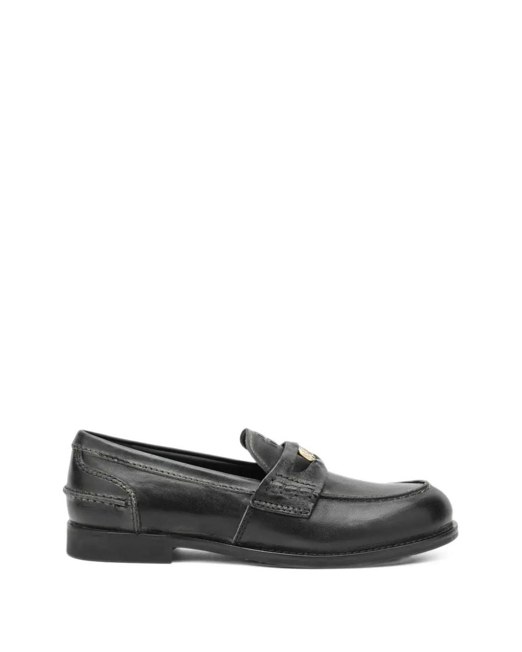 Miu Miu Gray Coin-Embellished Leather Loafers