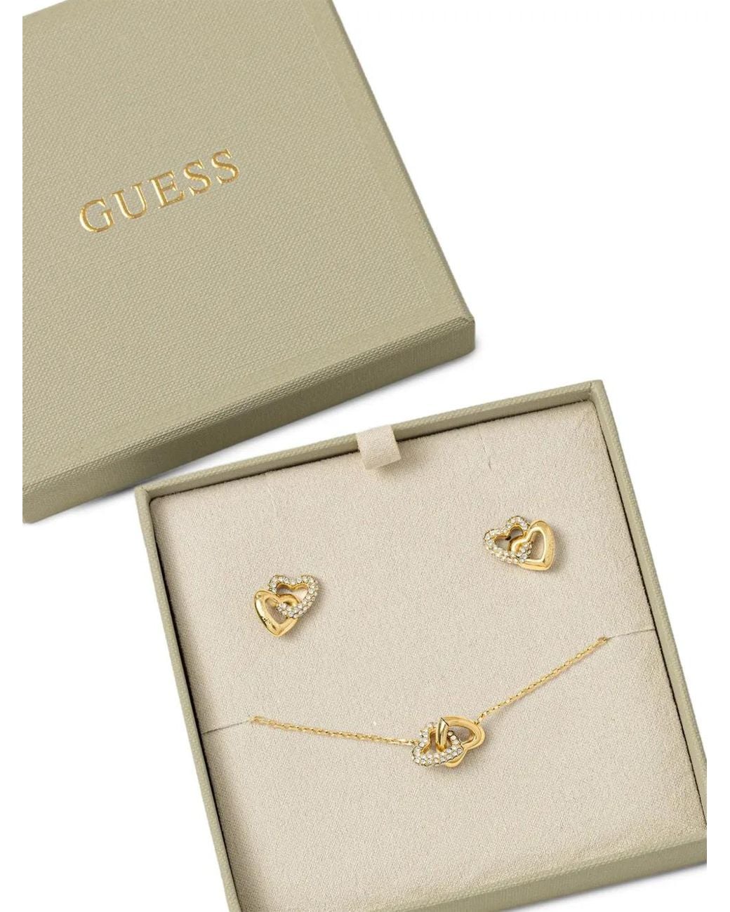 Guess Metallic Boucles D'Oreilles Et Bracelet À Ornements En Cristal Motif Cœur