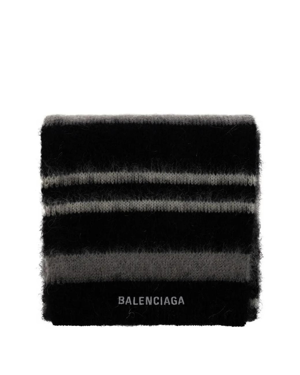 Balenciaga Black Striped Logo-Detail Scarf