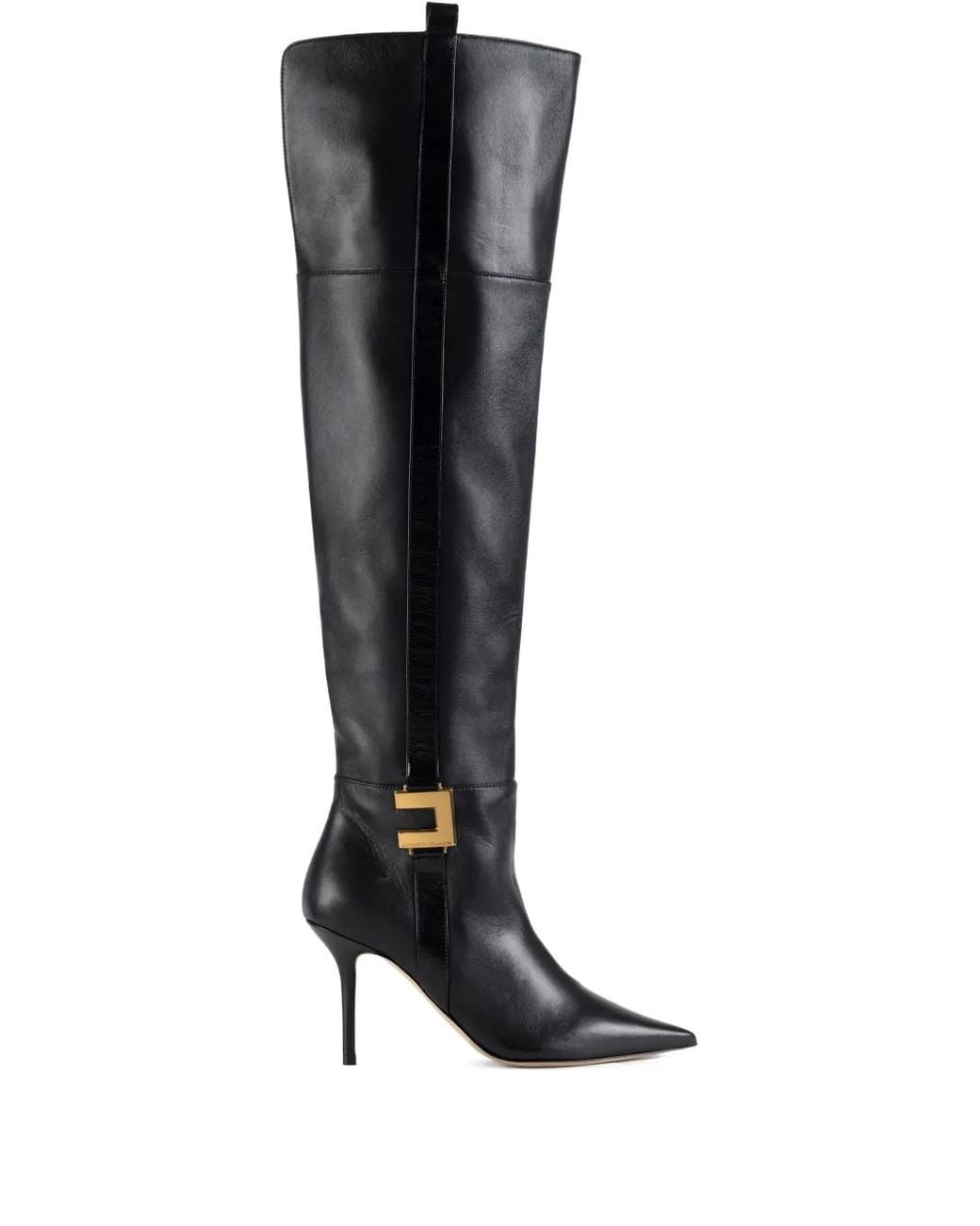 Elisabetta Franchi Black Leather Logo-Plaque Boots