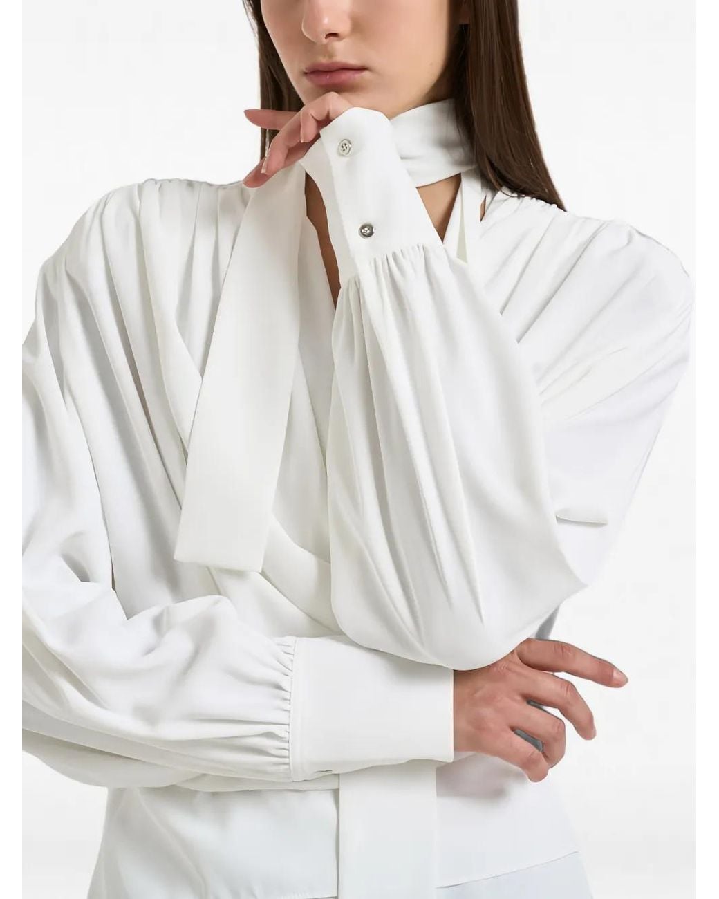IRO White Wrap-Style Scarf-Detail Shirt