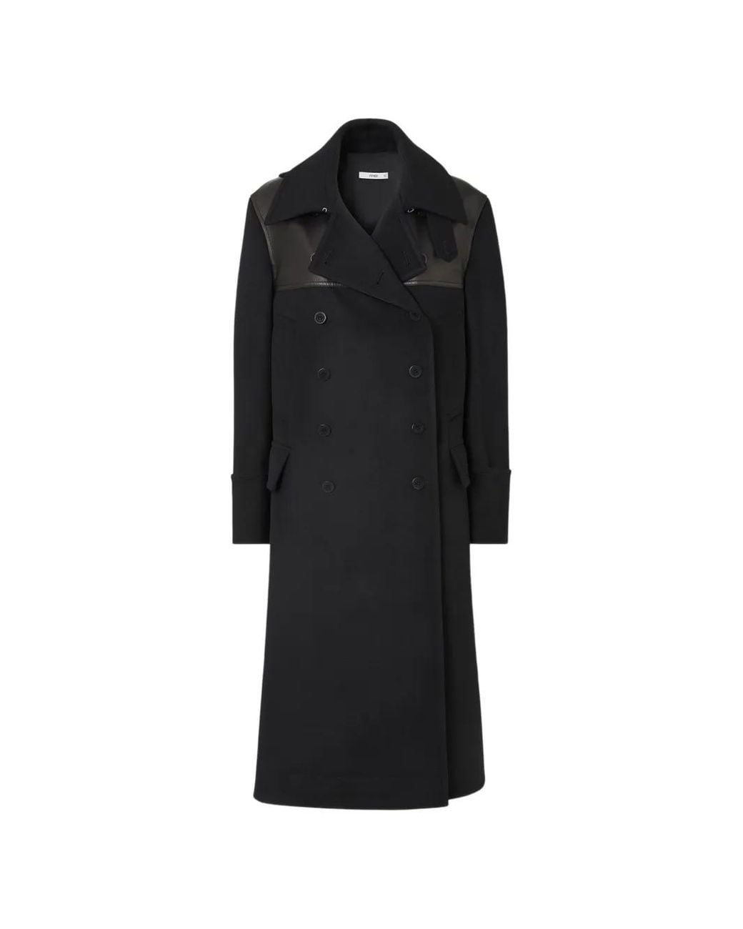 Fendi Black Leather-Panelled Double-Breasted Parka