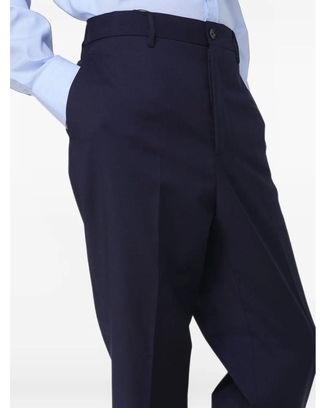 Etro Blue Pressed-Crease Wool Trousers for men