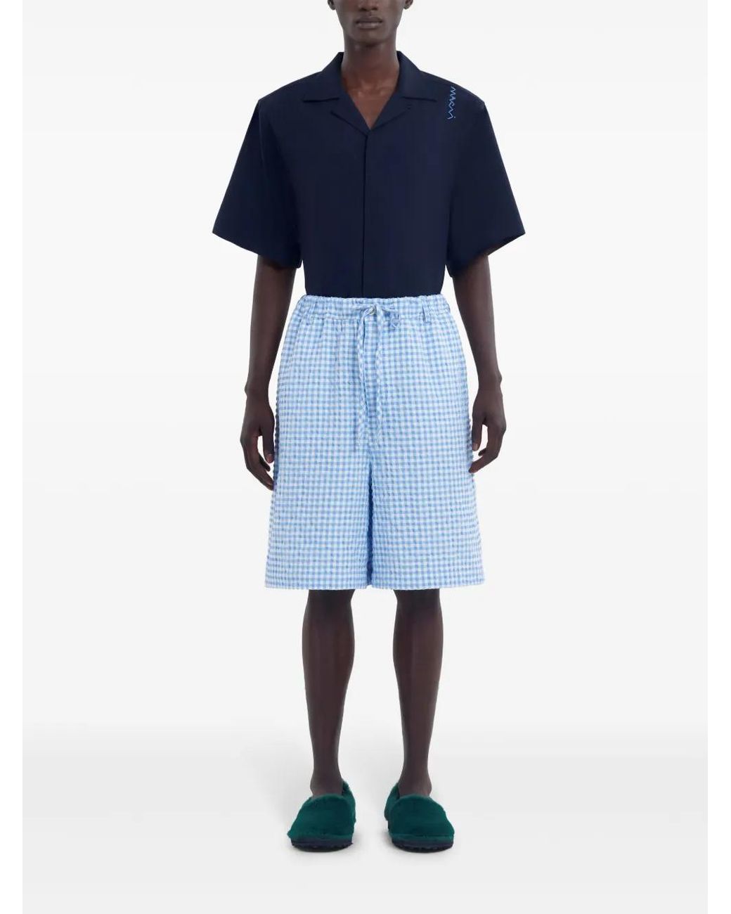 Marni Blue Check-Pattern Shorts for men