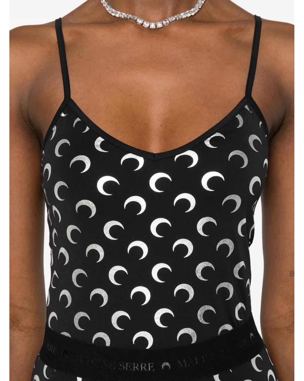 MARINE SERRE Black Moon Foil Printed Jersey Straps Top