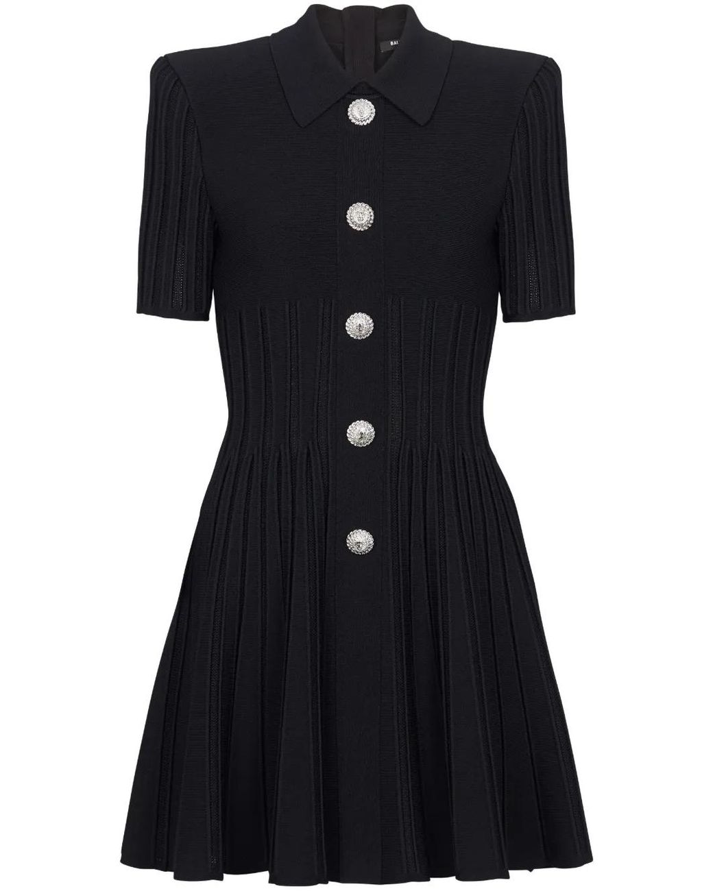 Balmain Black Flared Ribbed-knit Mini Dress