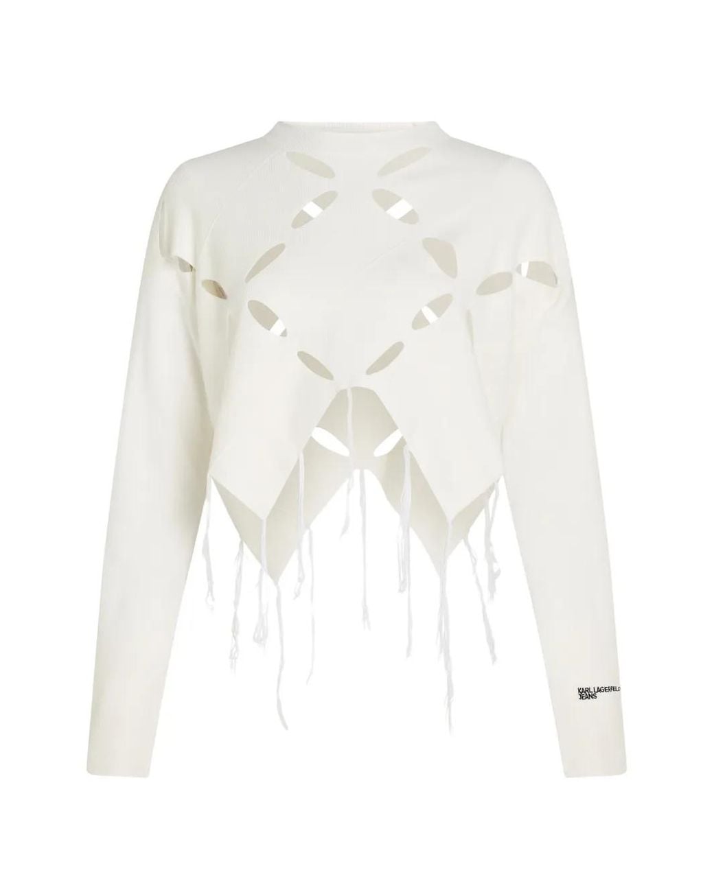 Karl Lagerfeld White Cut-Out Fringed Sweater