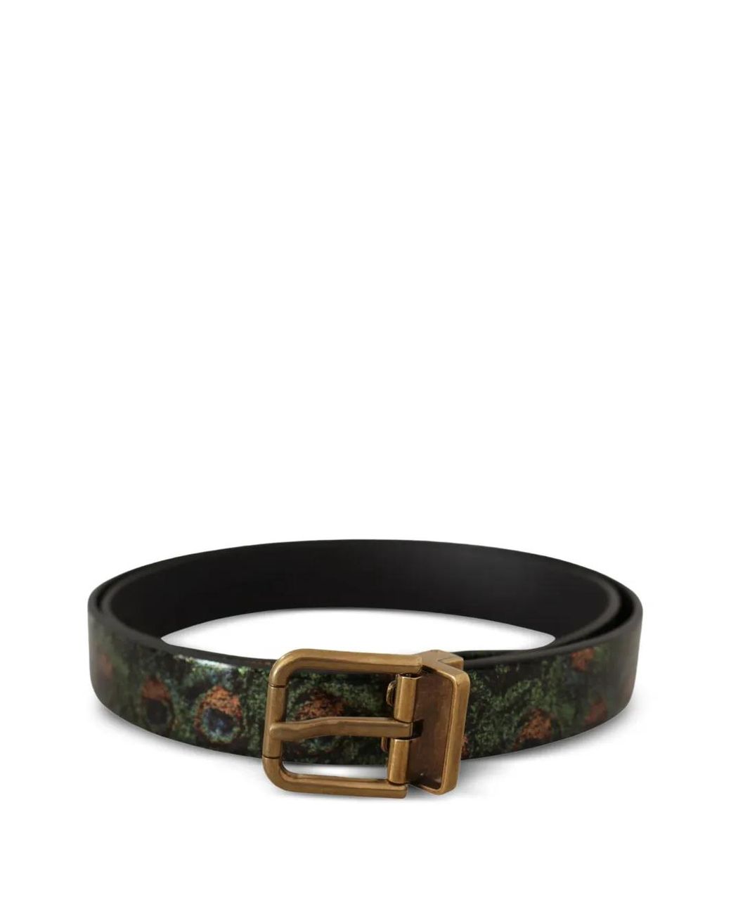 Dolce & Gabbana Black Peacock-Print Leather Belt for men