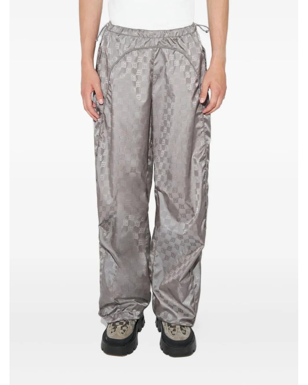 M I S B H V Gray Monogram-Patterned Trousers for men