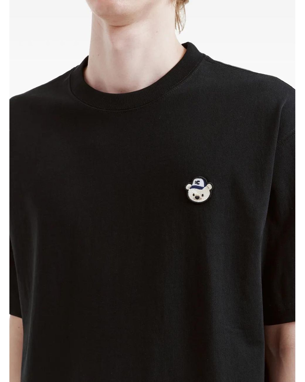 Chocoolate Black Embroidered Bear-Patch T-Shirt for men