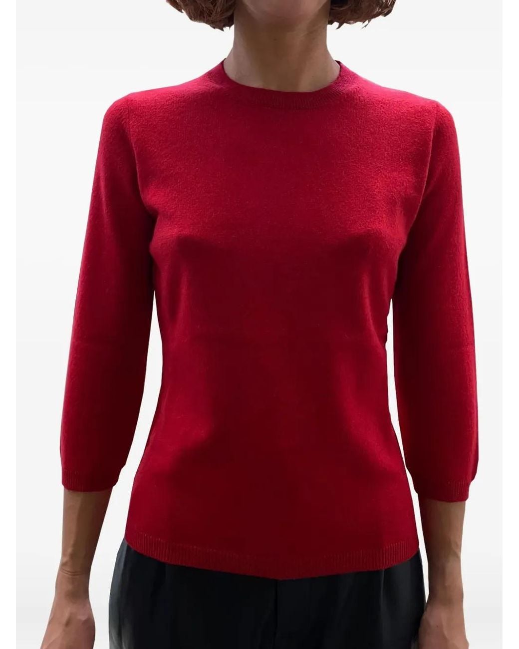 LA ROSE Red Three-Quarter-Sleeved Top