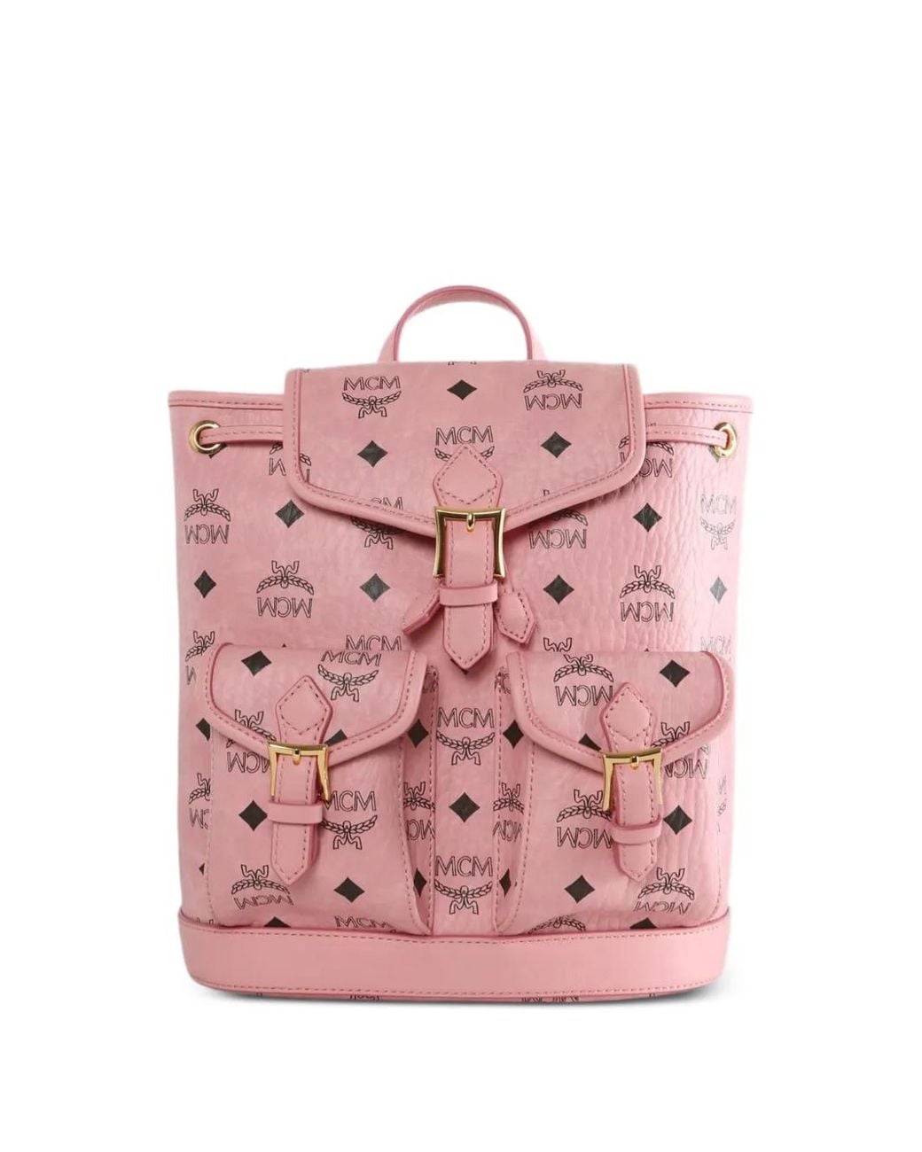 MCM Pink Aren Logo-Print Buckle-Fastening Backpack