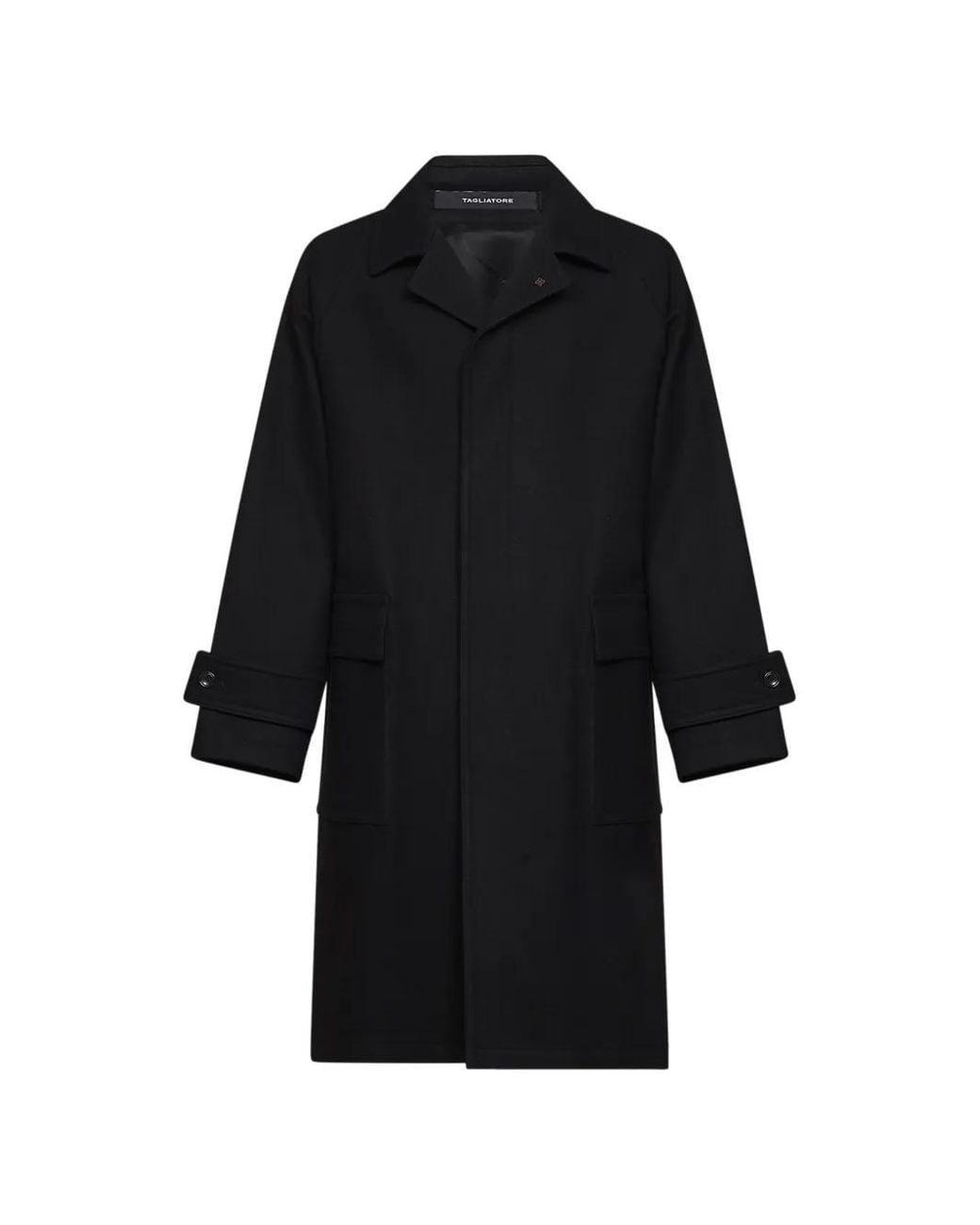 Tagliatore Black Concealed Single-Breasted Coat for men