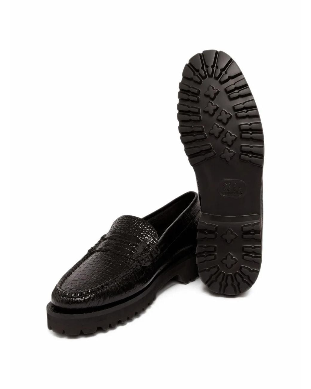 G.H.BASS Black Weejuns Larson Penny Croc-Embossed Leather Loafers