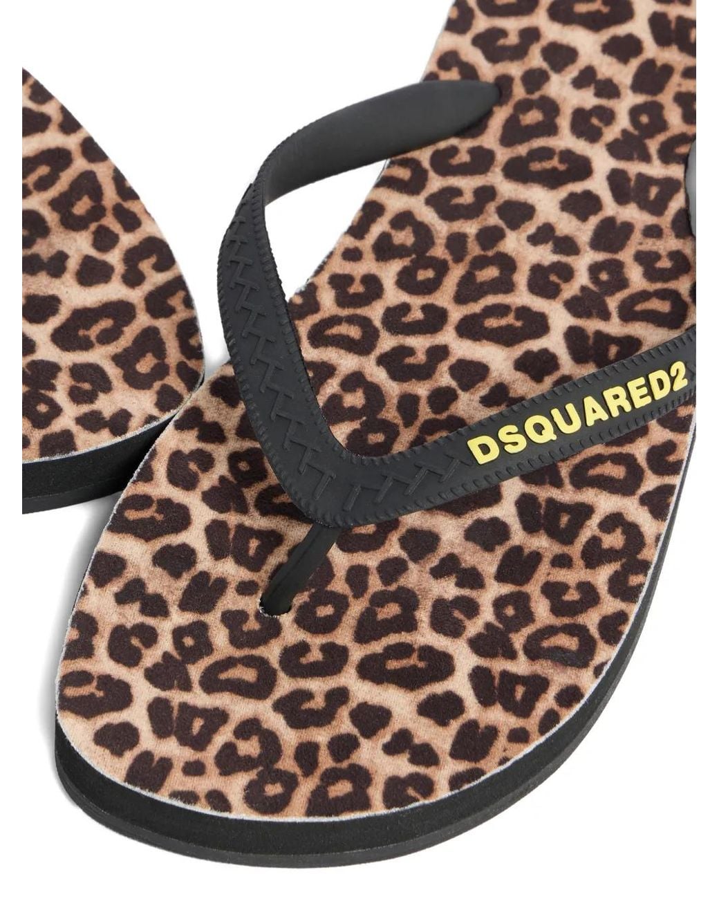 DSquared² Brown Wild2 Leopard Print Flip Flops for men