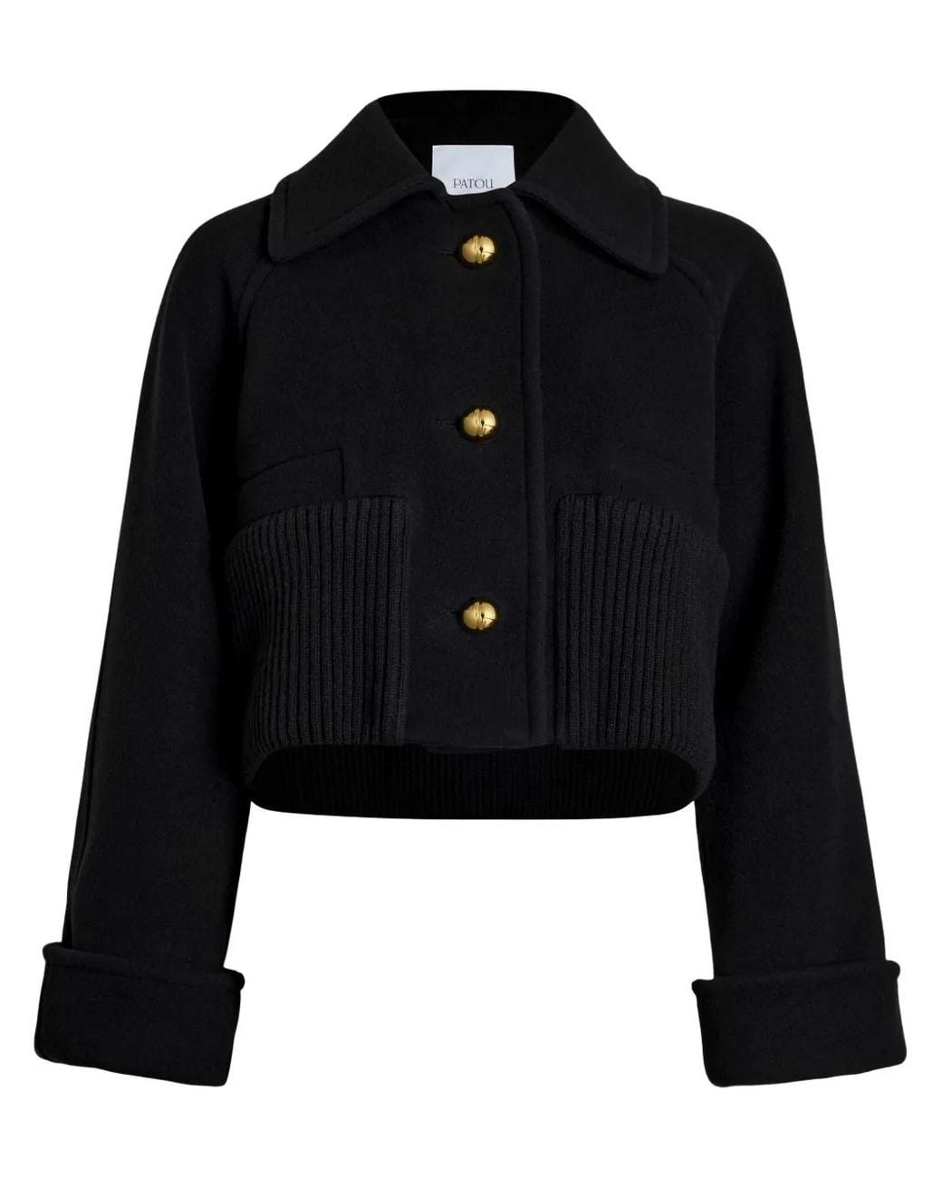 Patou Black Rib-Waist Cropped Coat