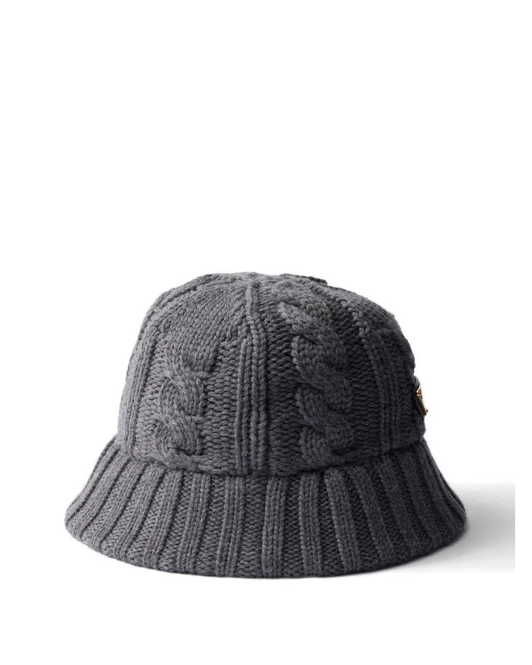 Prada Gray Cable-Knit Logo Bucket Hat