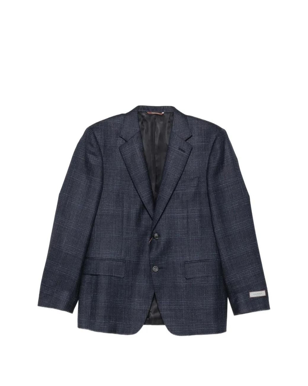 Canali Blue Check-Pattern Notched-Lapel Blazer for men