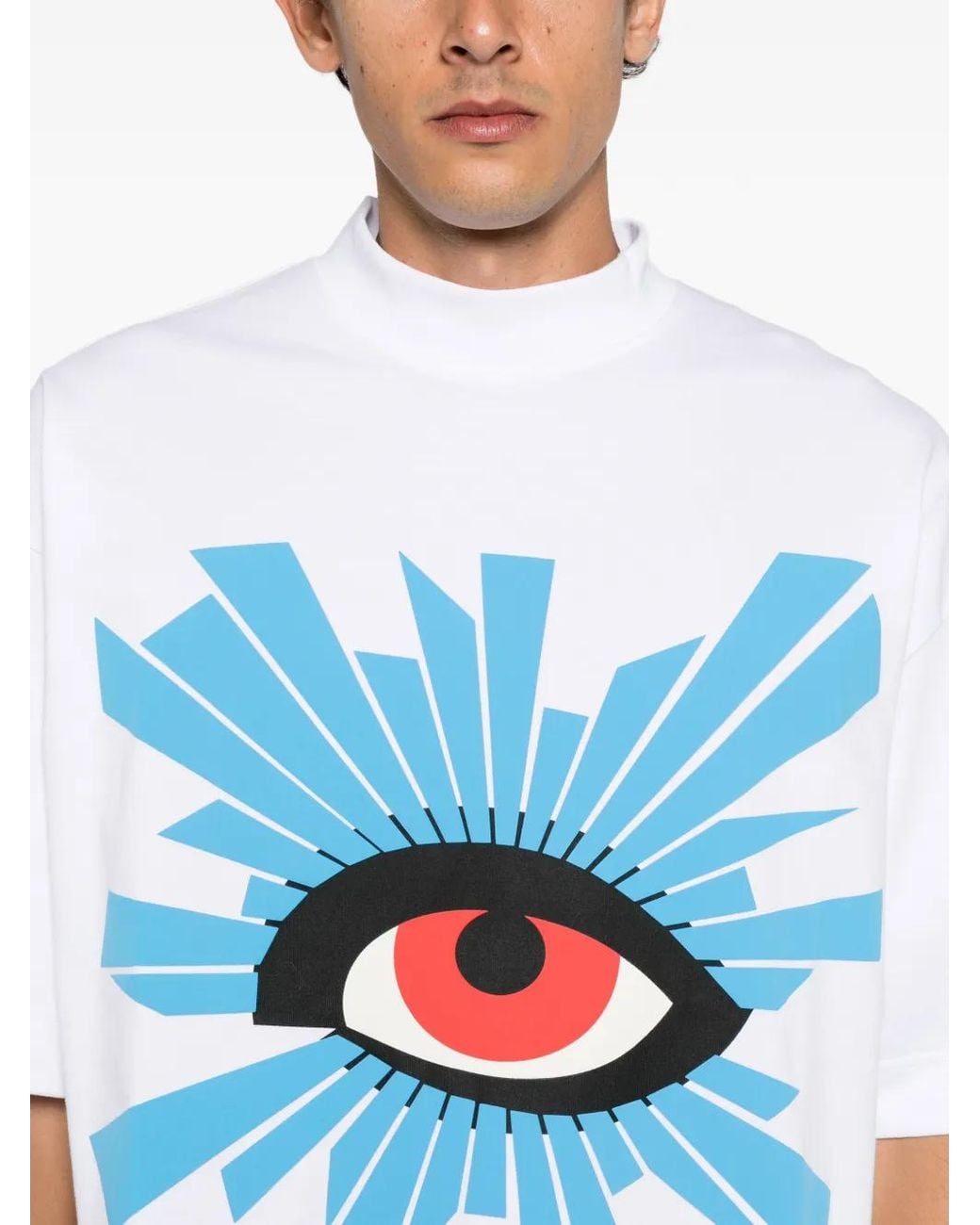 House of Errors White Graphic-Print High-Neck T-Shirt for men